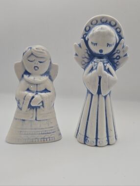 Vintage Blue White Angel Figurines Set Praying Choir Handmade Martin Luther Home